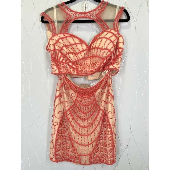 Rachel Allan Red Nude Two Piece Short Formal Dress $398 - Picture 4 of 12